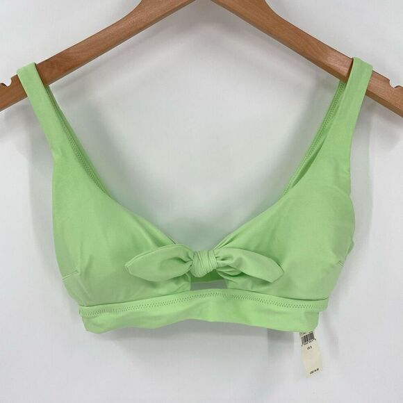 Aerie Tie Banded Wide Strap Scoop Bikini Top Green Women Small New With Tag - Picture 1 of 8
